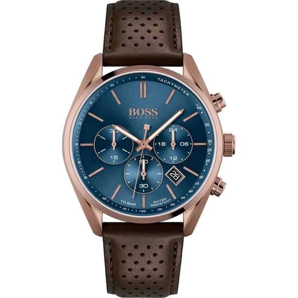 Hugo Boss Blue Dial Rose Gold Chronograph Watch