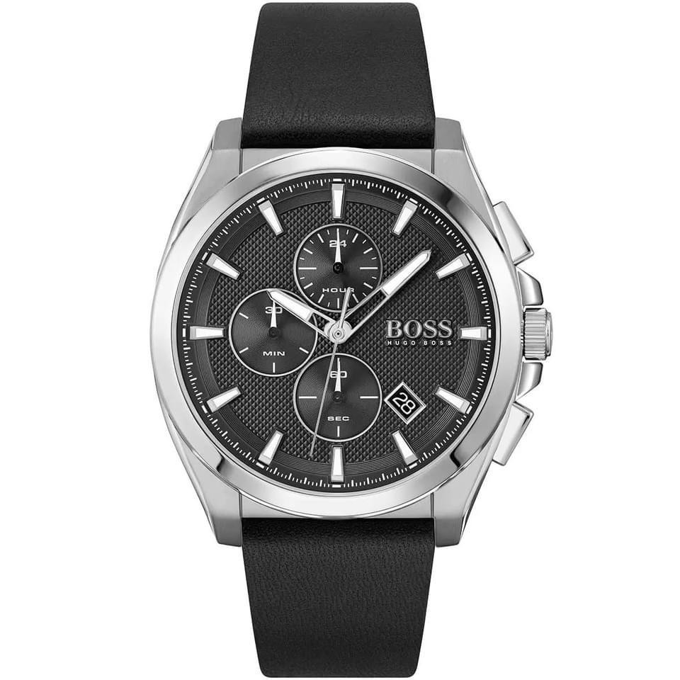 Men's Black Leather Chronograph Watch